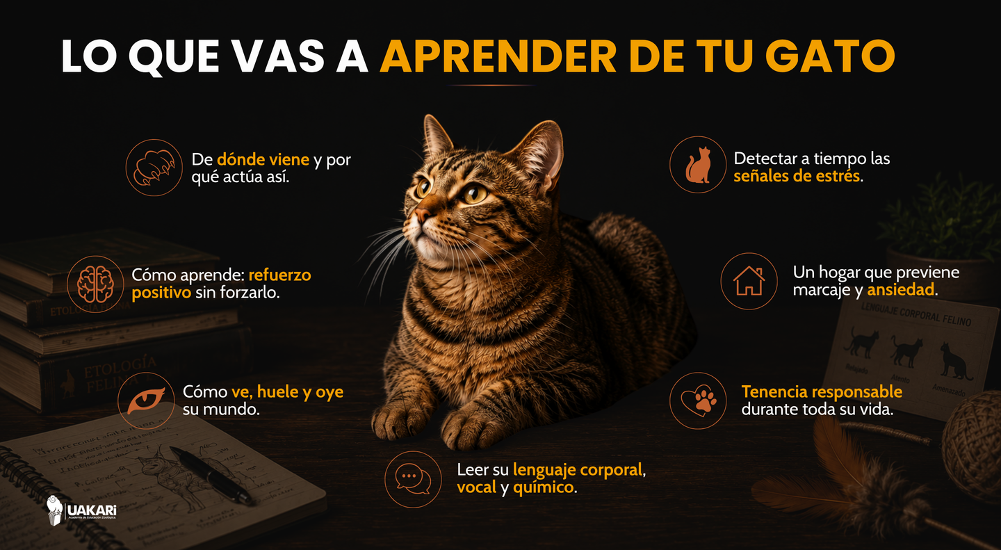 Lo que vas a aprender de tu gato: conducta, sentidos, lenguaje y enriquecimiento.
